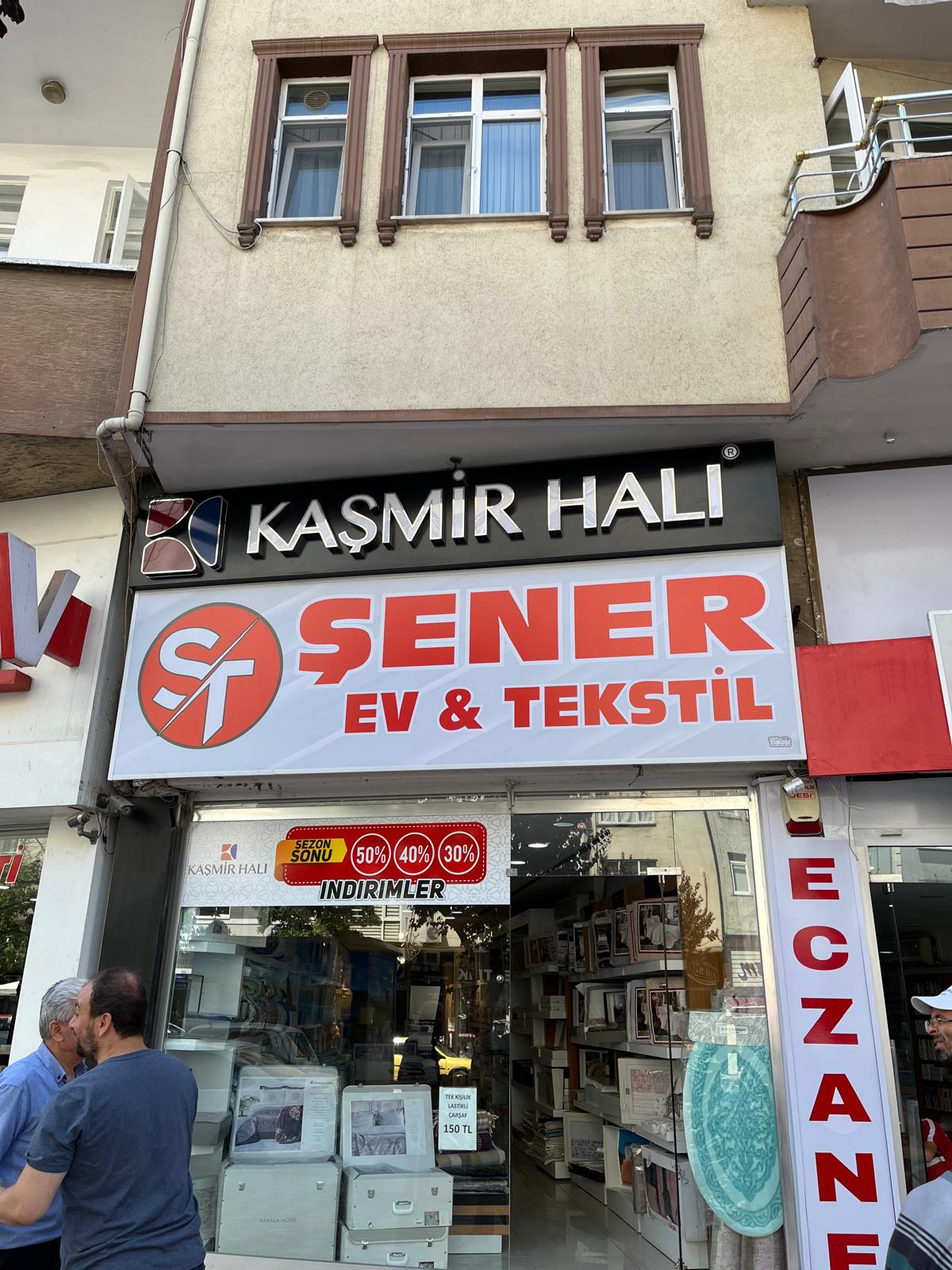Şener Ev ve Tekstil kör kasa tabela